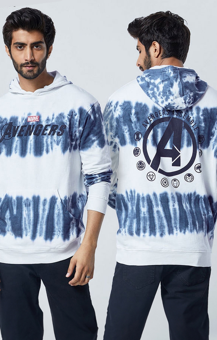 The Souled Store | Men's Marvel: Avengers Blue & White Tie Dye Printed Hoodies