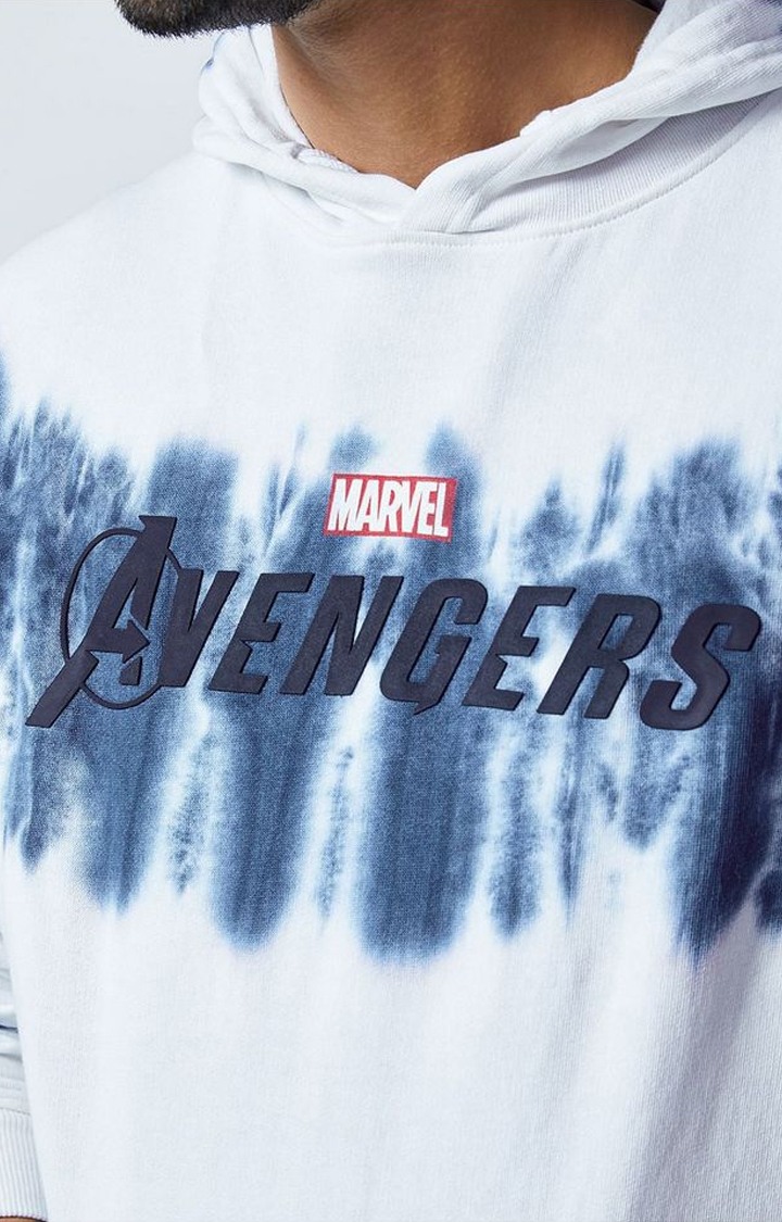 Men's Marvel: Avengers Blue & White Tie Dye Printed Hoodies