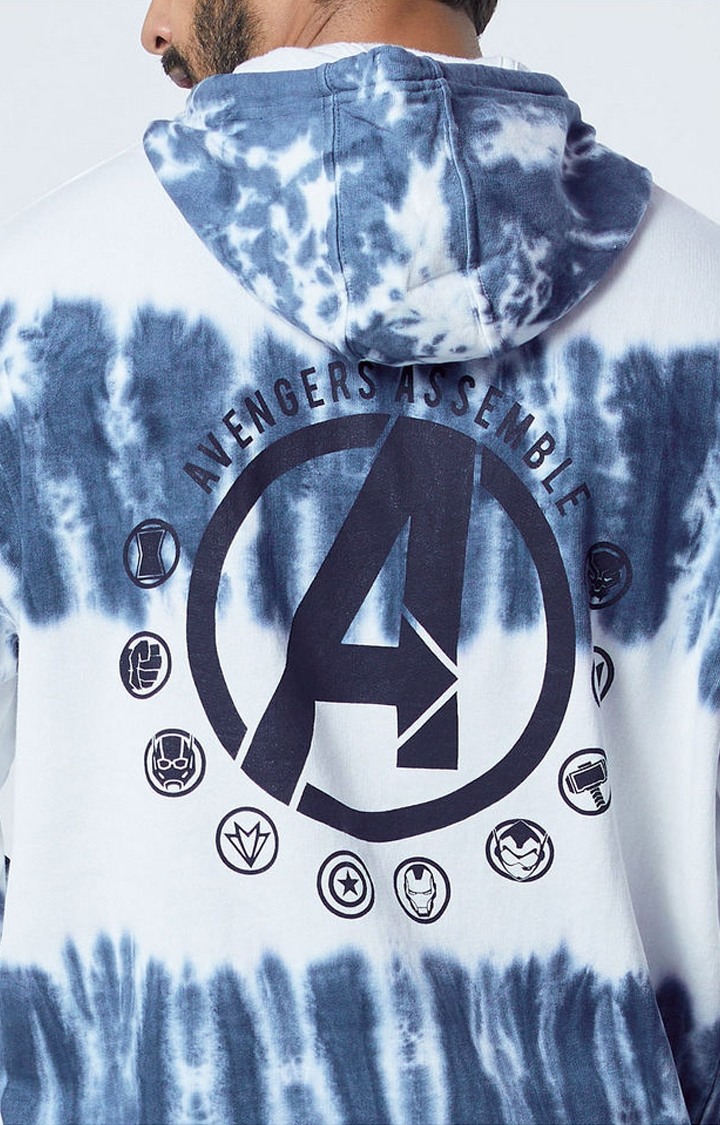 Men's Marvel: Avengers Blue & White Tie Dye Printed Hoodies