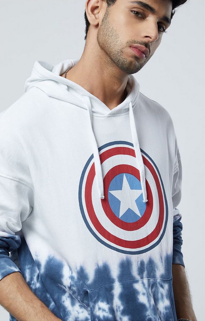 Men's Captain America: Shield Blue & White Tie Dye Printed Hoodies