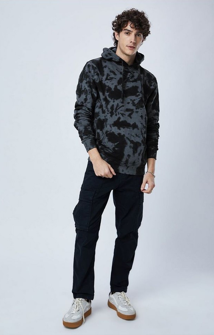 Men's Black Tie Dye Printed Hoodies