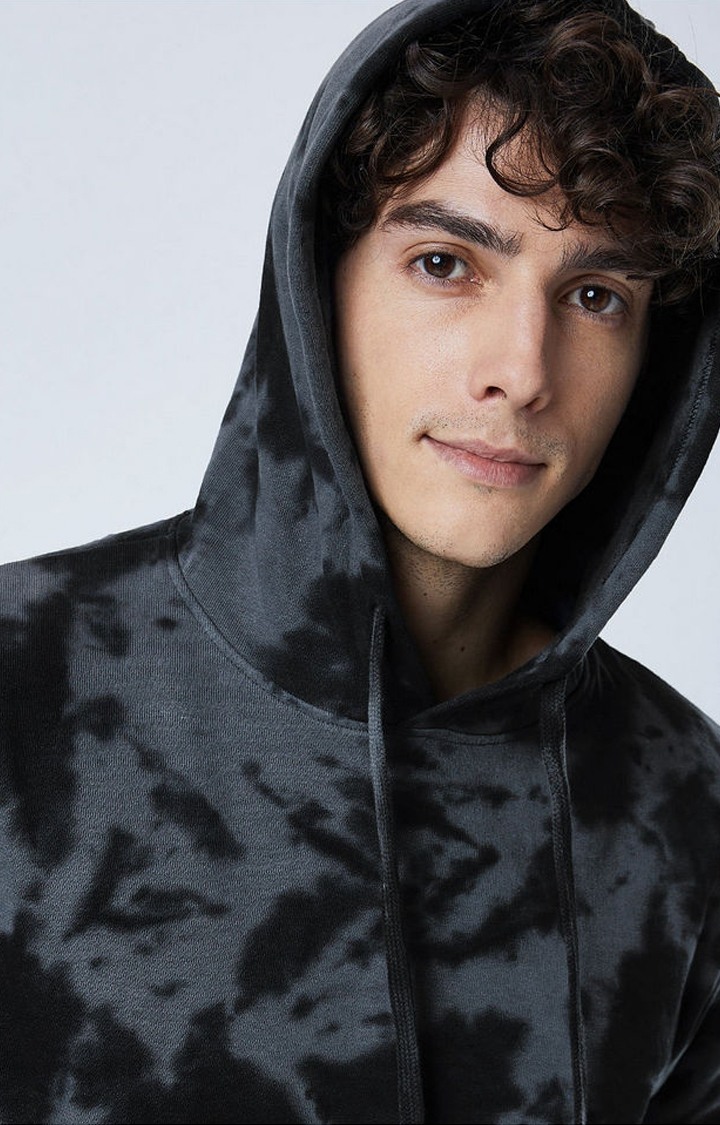 Men's Black Tie Dye Printed Hoodies