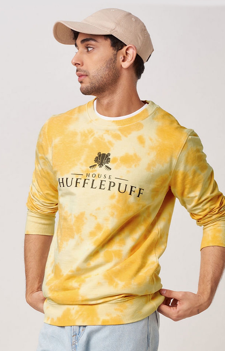 Men's Harry Potter: Hufflepuff Yellow Tie Dye Printed Sweatshirts