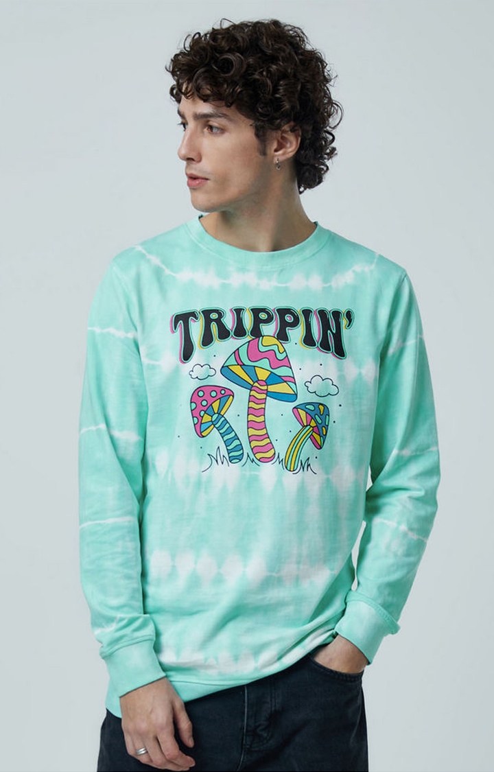 Men's TSS Originals: Trippin Green Tie Dye Printed Sweatshirts