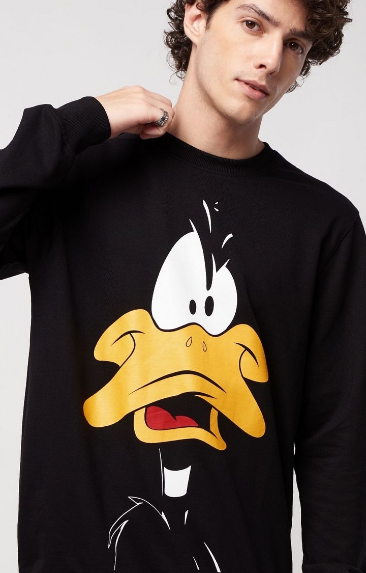 Men's Looney Tunes: Daffy Duck Black Printed Sweatshirts