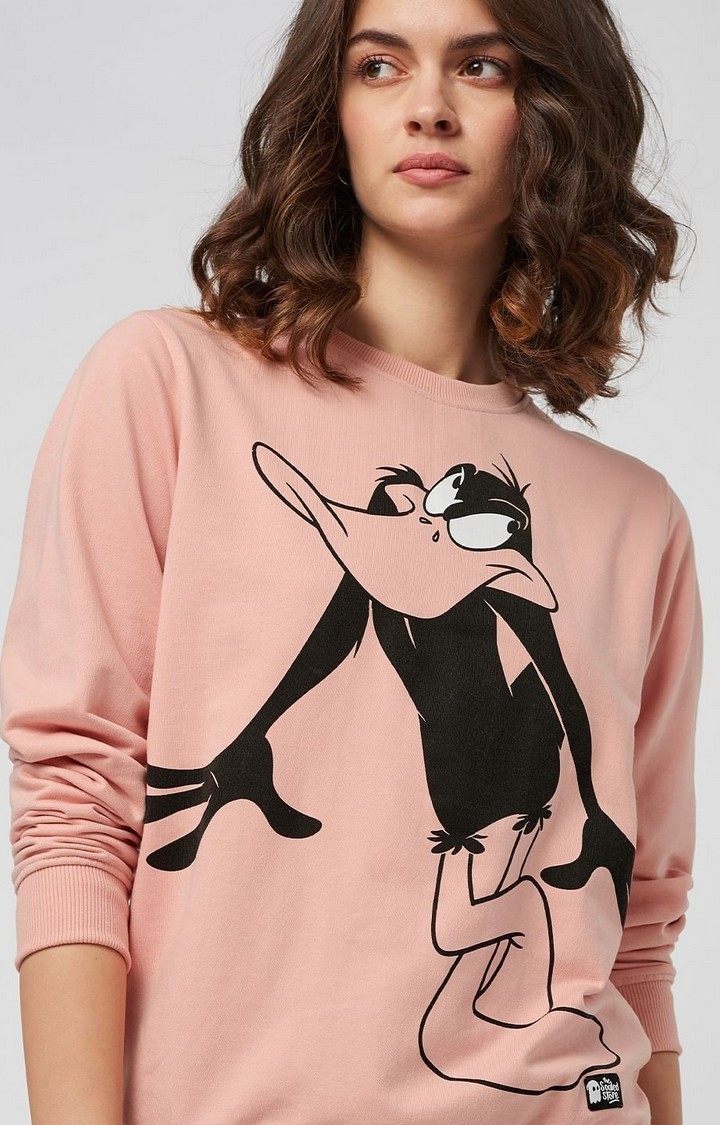 Women's Looney Tunes: Daffy Duck Pink Printed Sweatshirts