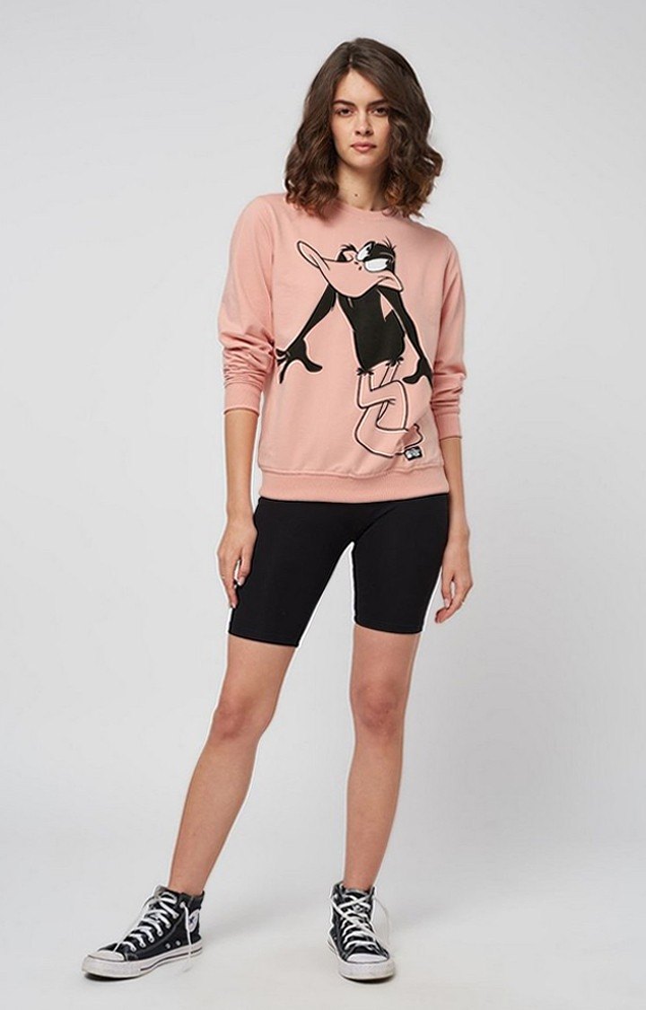 Women's Looney Tunes: Daffy Duck Pink Printed Sweatshirts