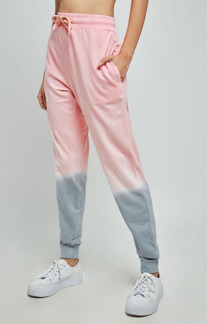 Women's  Pink Cotton Tie Dye Joggers