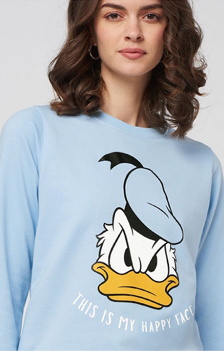 The Souled Store | Women's Donald Duck: My Happy Face Blue Printed Sweatshirts