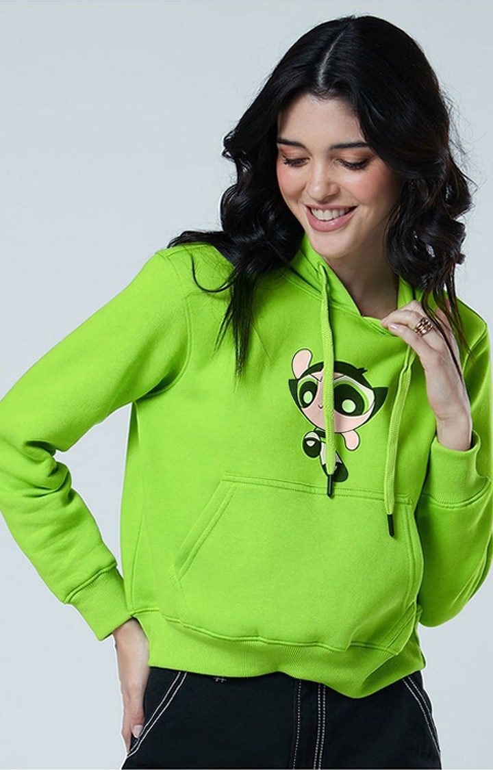 Women's Powerpuff Girls: Buttercup Green Printed Hoodies