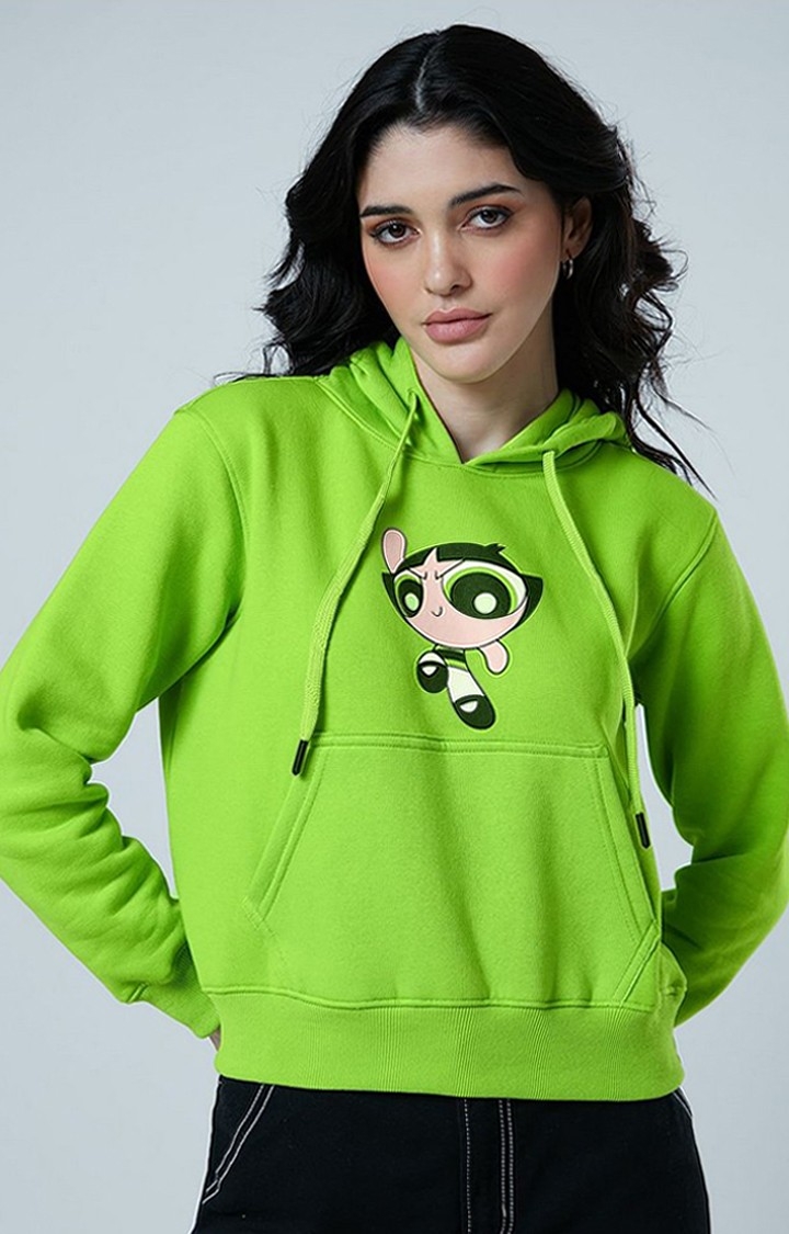 Women's Powerpuff Girls: Buttercup Green Printed Hoodies