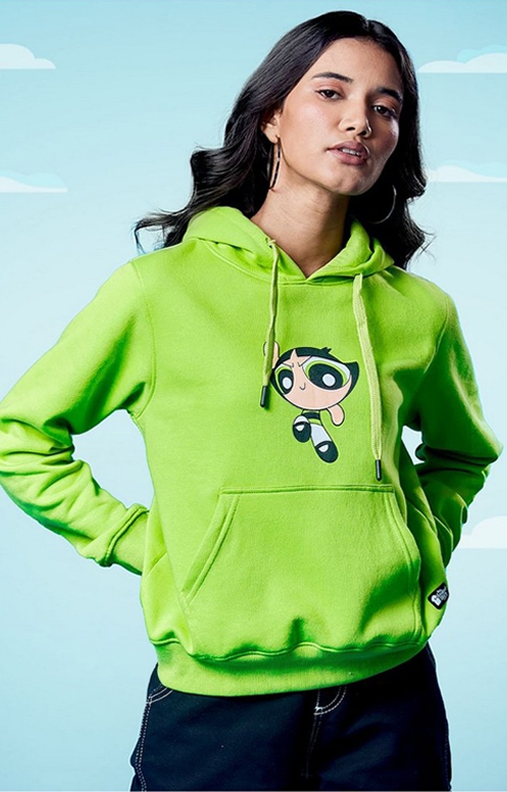 Women's Powerpuff Girls: Buttercup Green Printed Hoodies