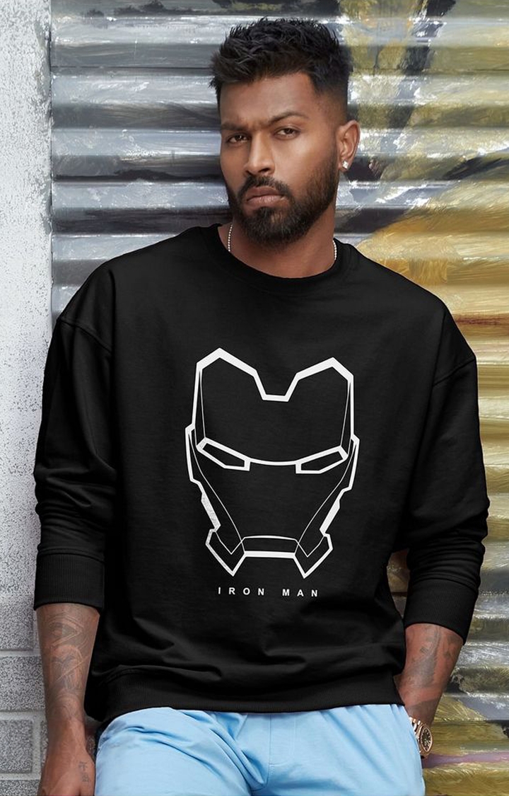 Men's Iron Man: Power Mode Black Printed Oversized T-Shirt