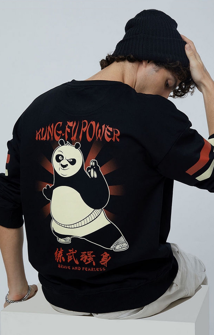 Men's Kung Fu Panda: The Chosen One Black Printed Oversized T-Shirt