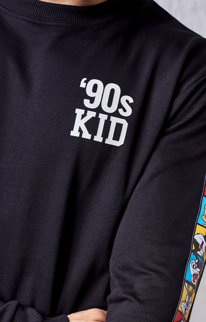 Men's Looney Tunes: 90's Kid Black Printed Sweatshirts