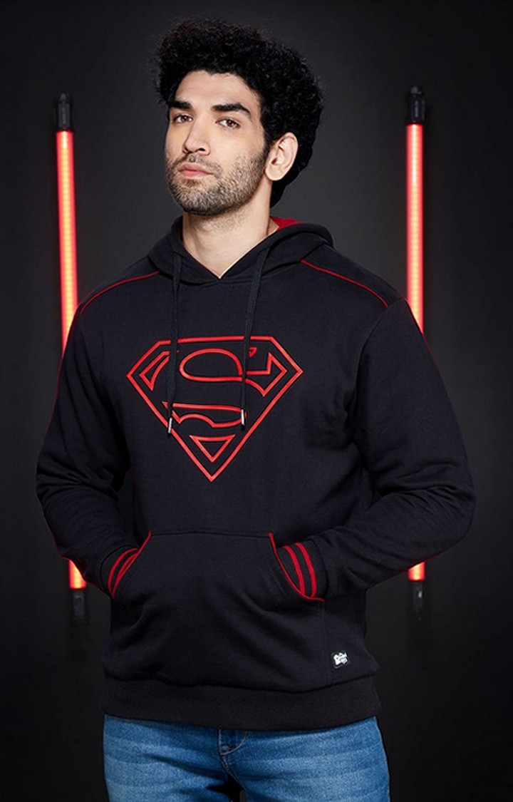 Men's Superman: Man of Steel Black Printed Hoodies
