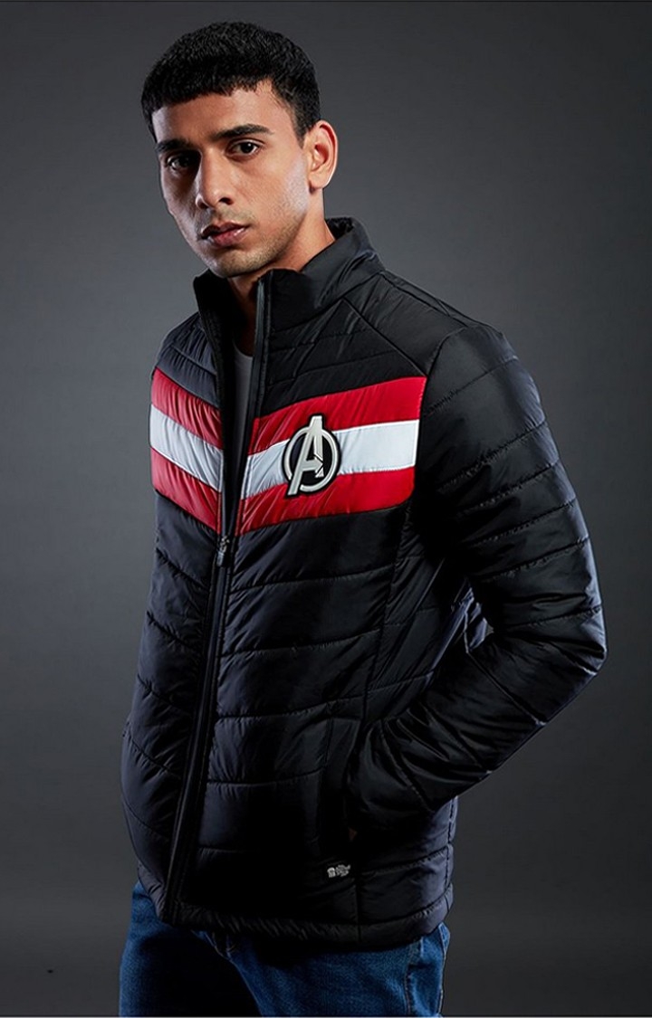 The Souled Store | Men's Avengers: Logo Black Striped Bomber Jacket