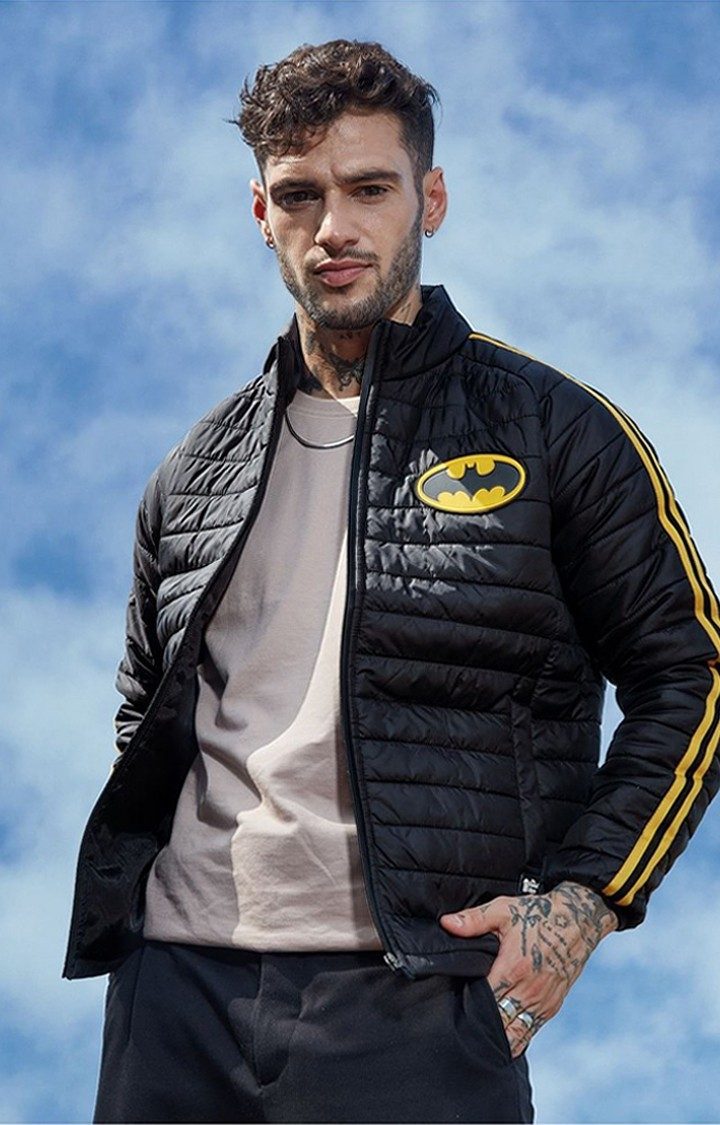 Men's Batman: Classic Logo Black Solid Bomber Jacket