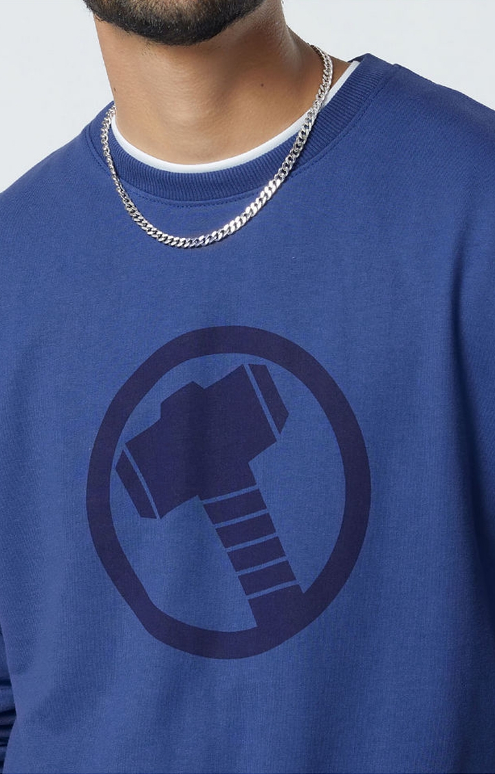 Men's Thor: Hammer Power Blue Printed Oversized T-Shirt