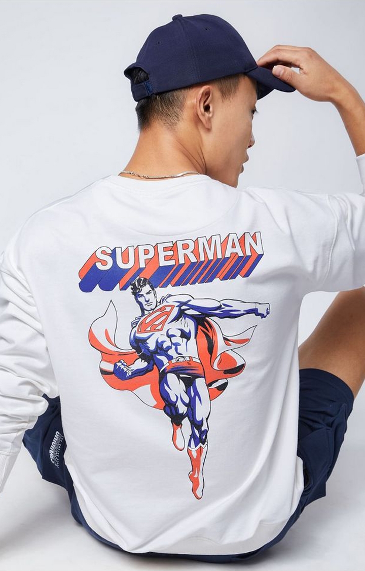 The Souled Store | Men's Superman: Logo White Printed Oversized T-Shirt