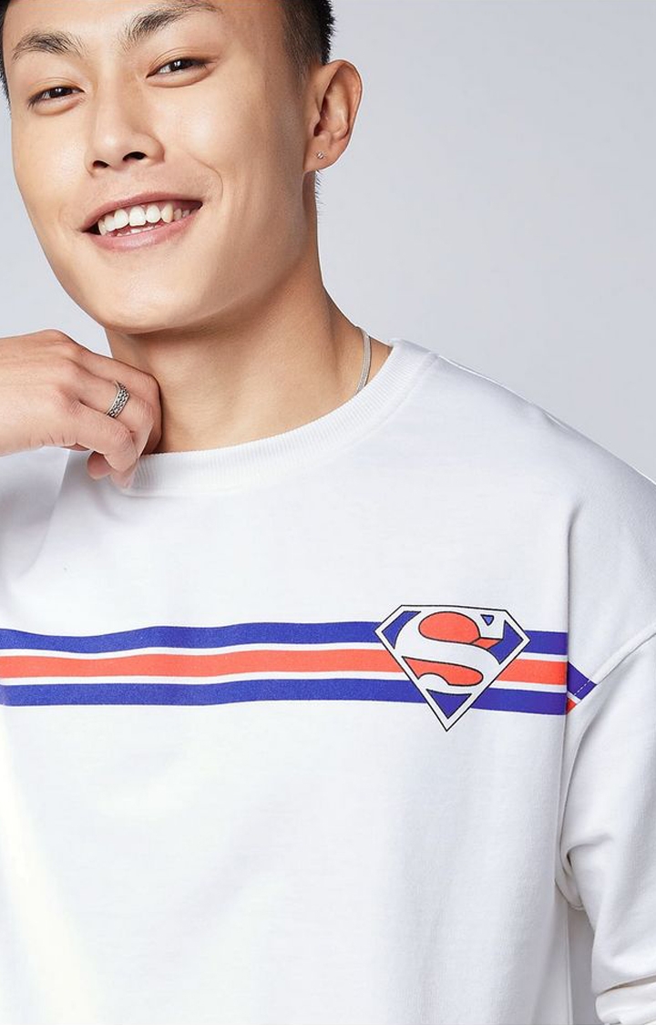 Men's Superman: Logo White Printed Oversized T-Shirt