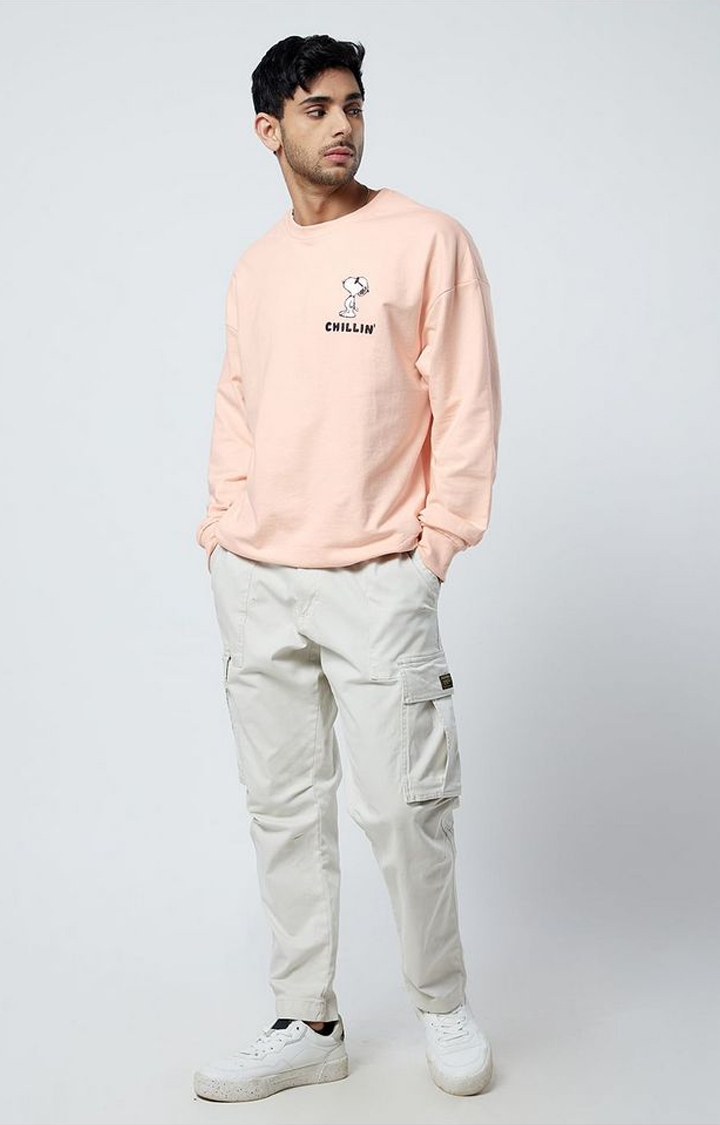 Men's Peanuts: Chilling Pink Solid Oversized T-Shirt