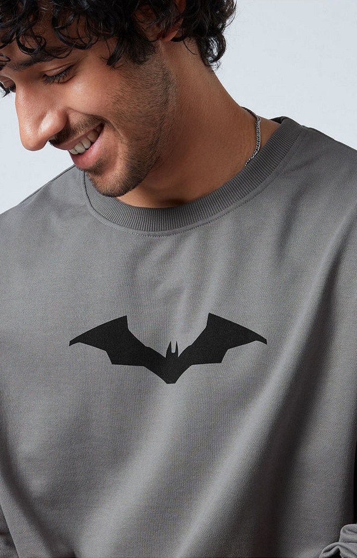 Men's Batman: Dark Knight Takes Over Grey Printed Oversized T-Shirt