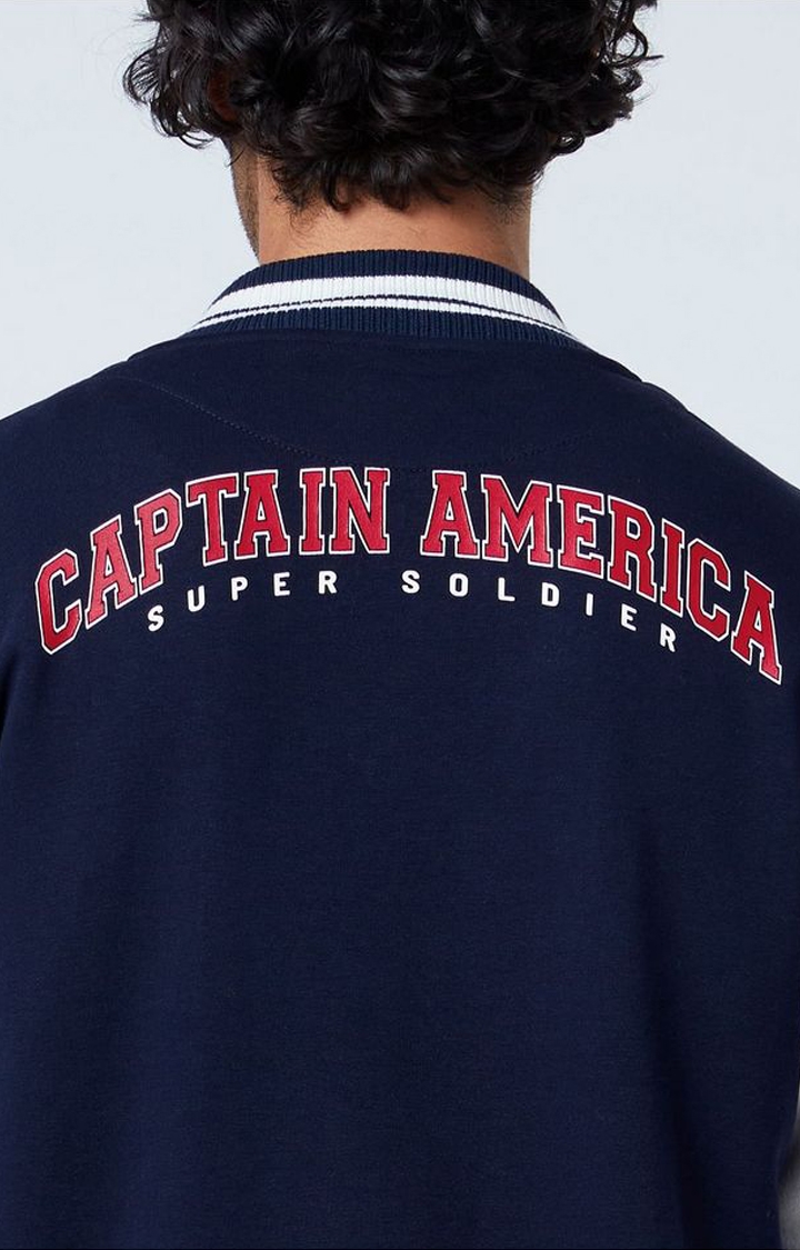Men's Captain America: Steve Rogers Blue & White Printed Western Jacket