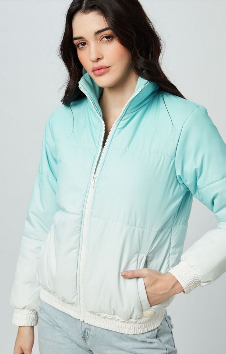 The Souled Store | Women's White & Green Solid Bomber Jacket