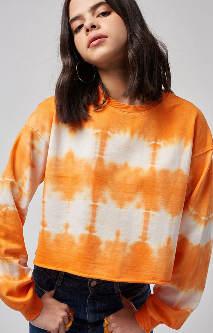 Women's Orange Squeeze Orange Tie Dye Printed Crop Top
