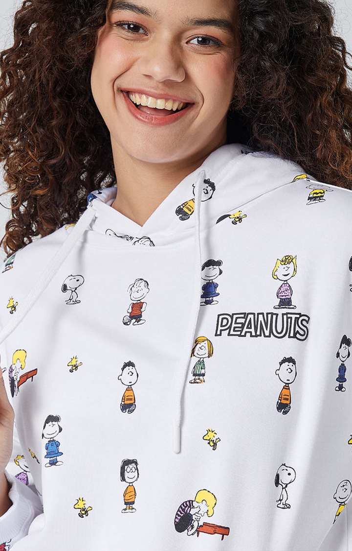 Women's Peanuts: Character Prints White Printed Hoodies