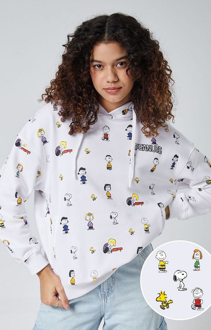 The Souled Store | Women's Peanuts: Character Prints White Printed Hoodies