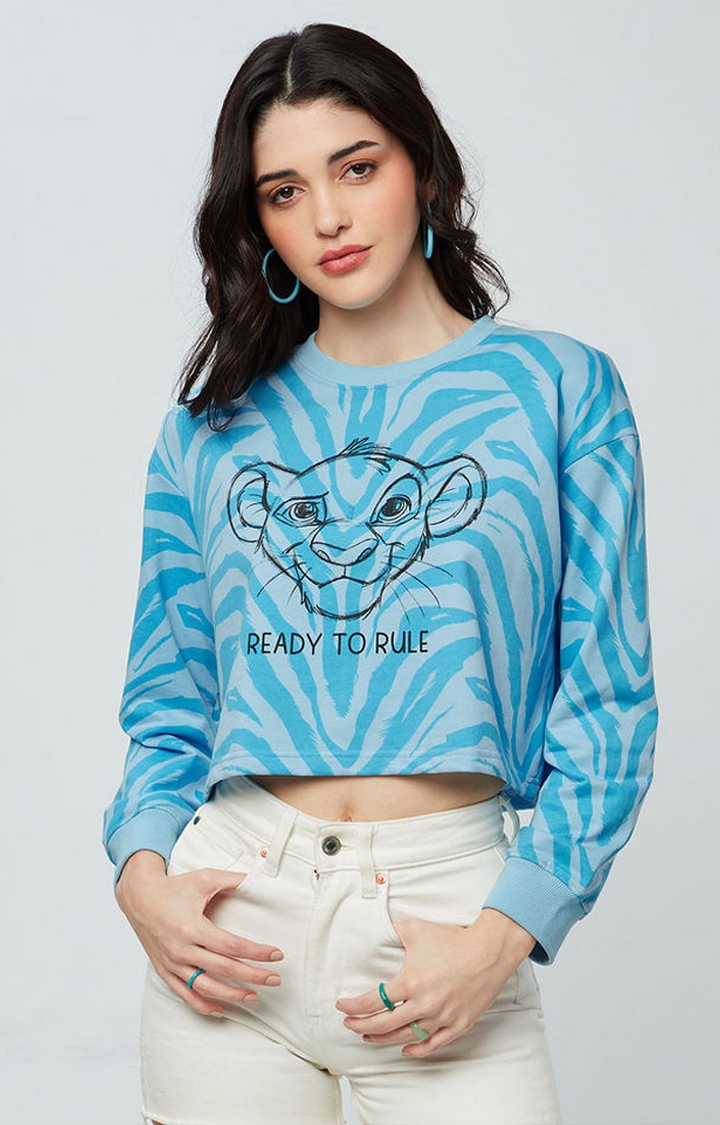The Souled Store | Women's The Lion King: Ready To Rule Blue Printed Crop Top