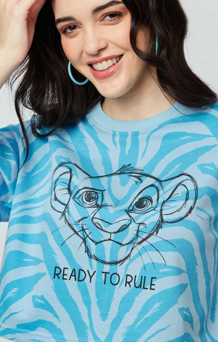 Women's The Lion King: Ready To Rule Blue Printed Crop Top
