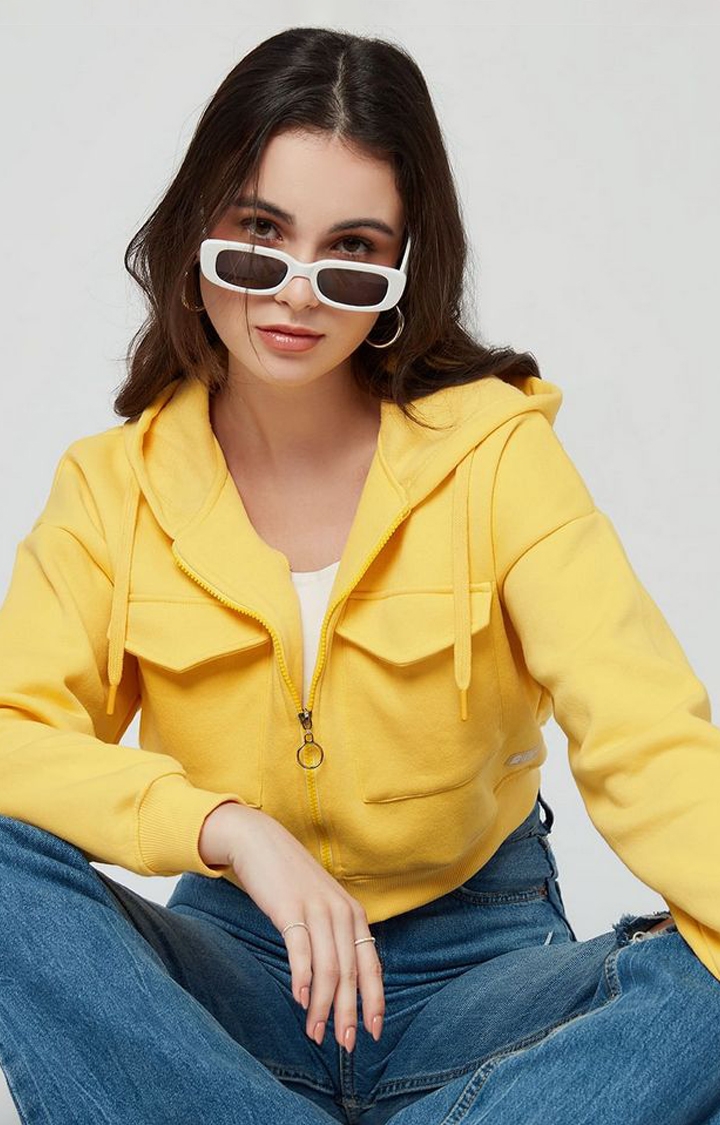 Women's Yellow Solid Hoodies