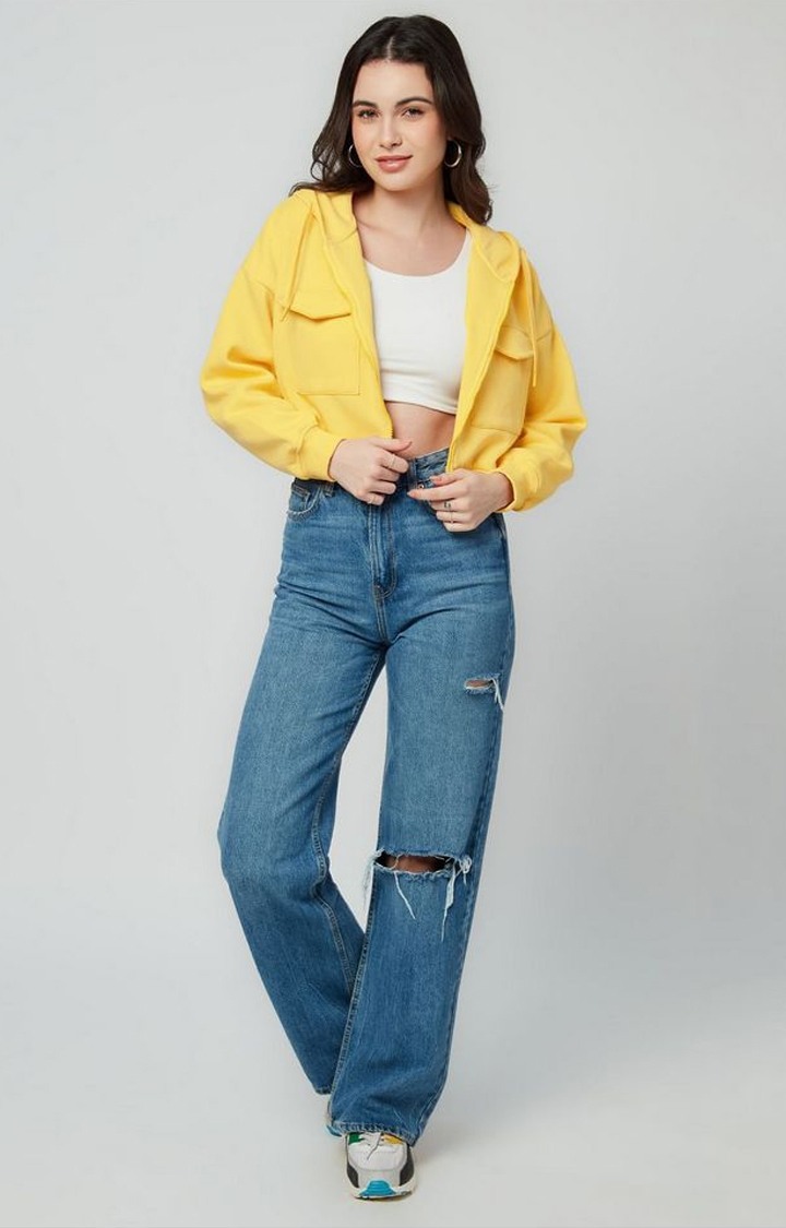 Women's Yellow Solid Hoodies