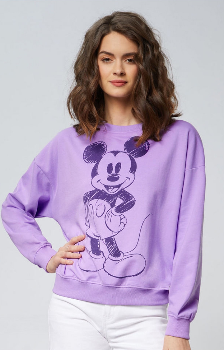 Women's Mickey Mouse: Lovable Mickey Purple Printed Sweatshirts