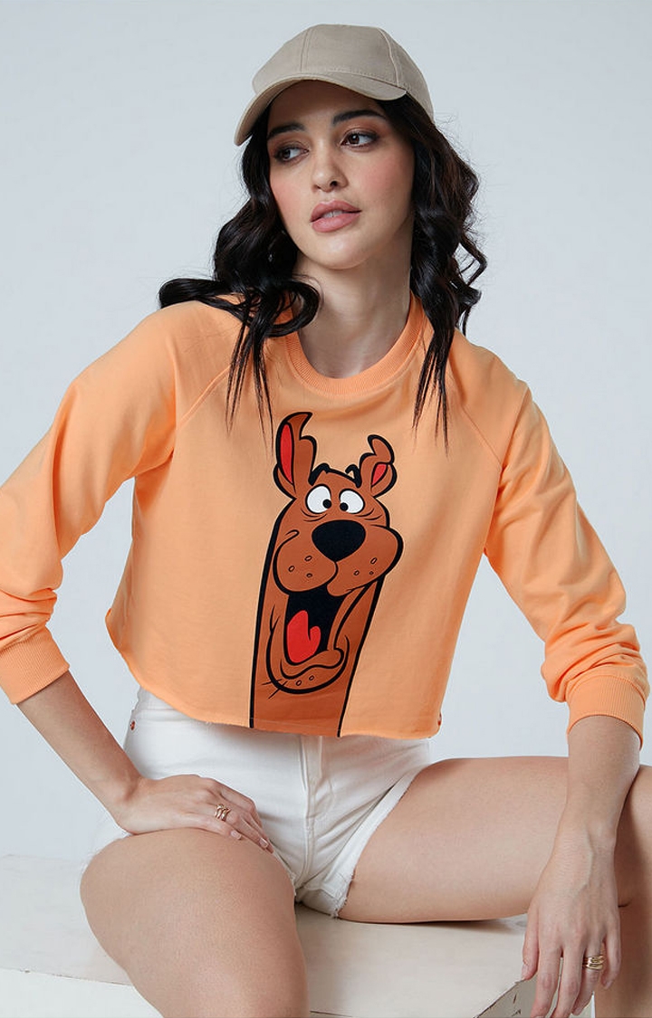 Women's Scooby Doo: Happy Scooby Orange Printed Crop Top