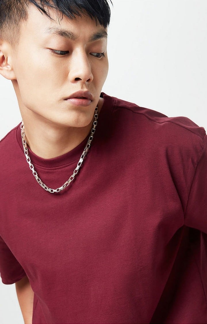 Men's Red Solid Oversized T-Shirt