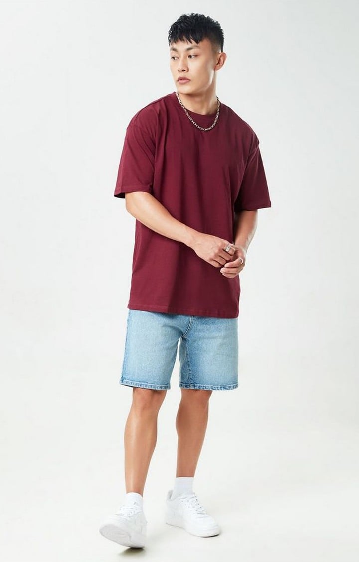 Men's Red Solid Oversized T-Shirt