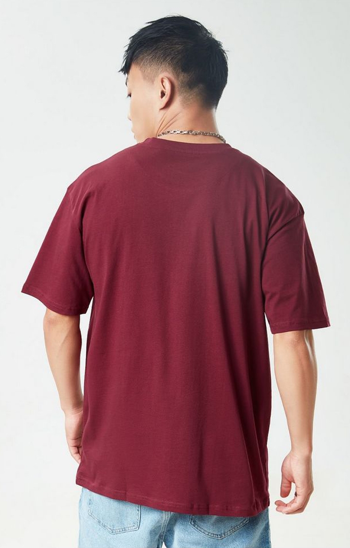 Men's Red Solid Oversized T-Shirt