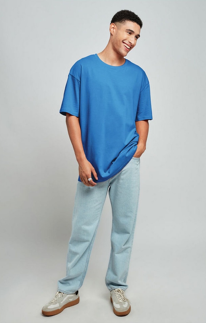Men's Blue Solid Oversized T-Shirt