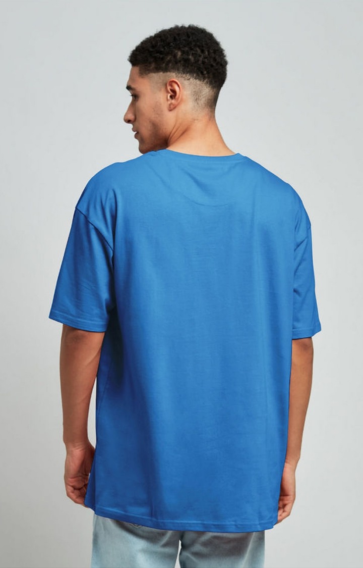 Men's Blue Solid Oversized T-Shirt