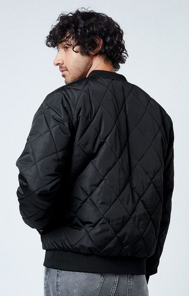 Men's Black Solid Bomber Jacket