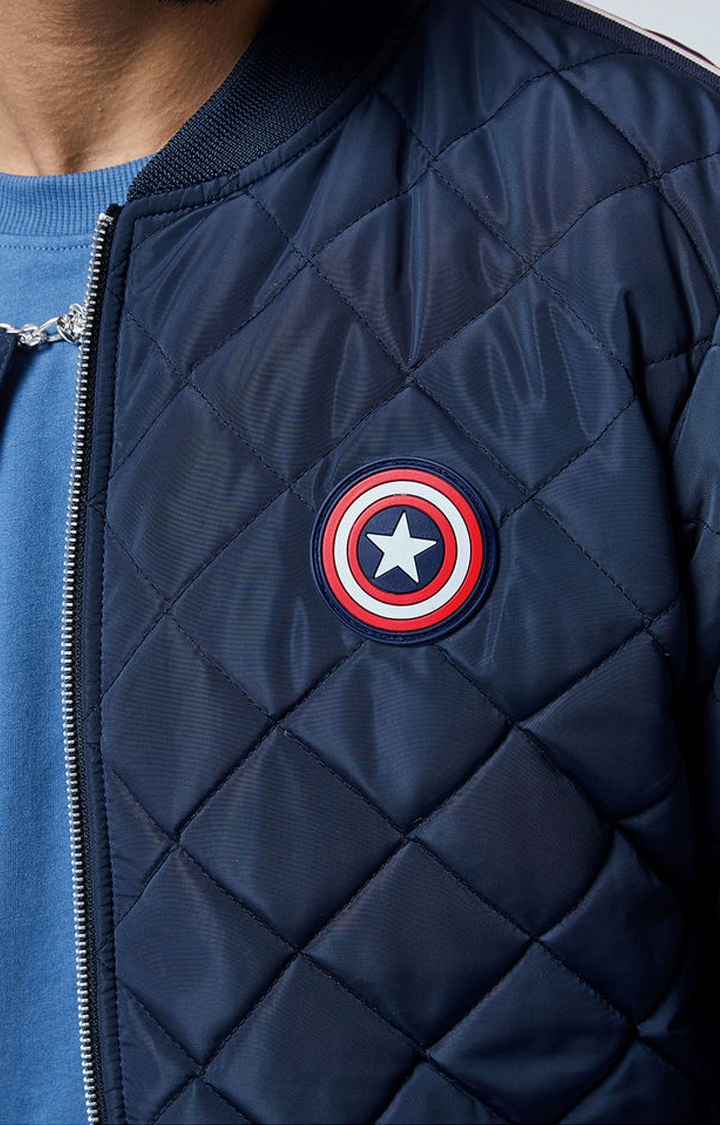 Men's Captain America: Shield Blue Solid Bomber Jacket