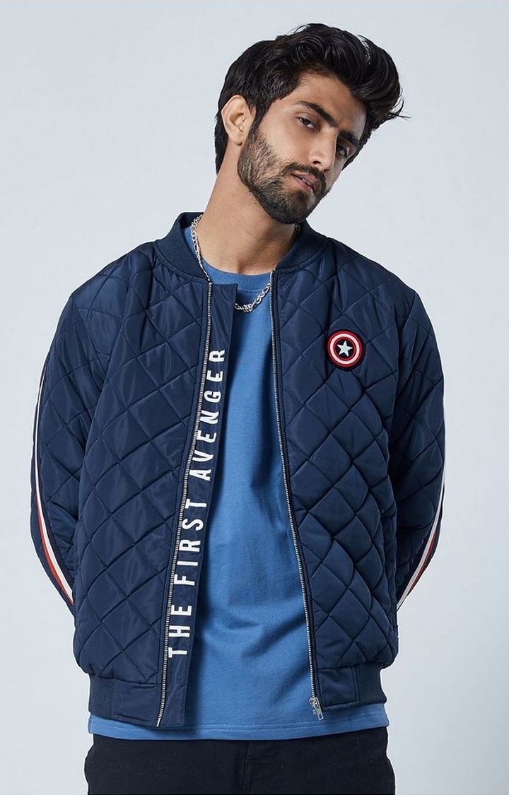 Men's Captain America: Shield Blue Solid Bomber Jacket