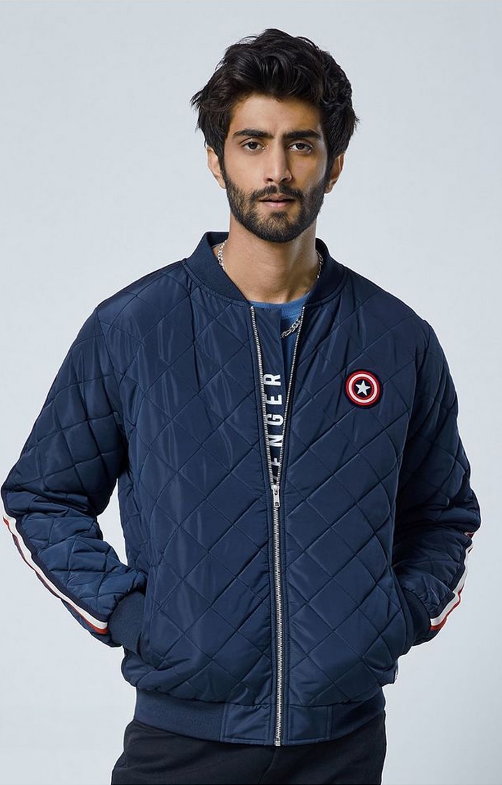 The Souled Store | Men's Captain America: Shield Blue Solid Bomber Jacket