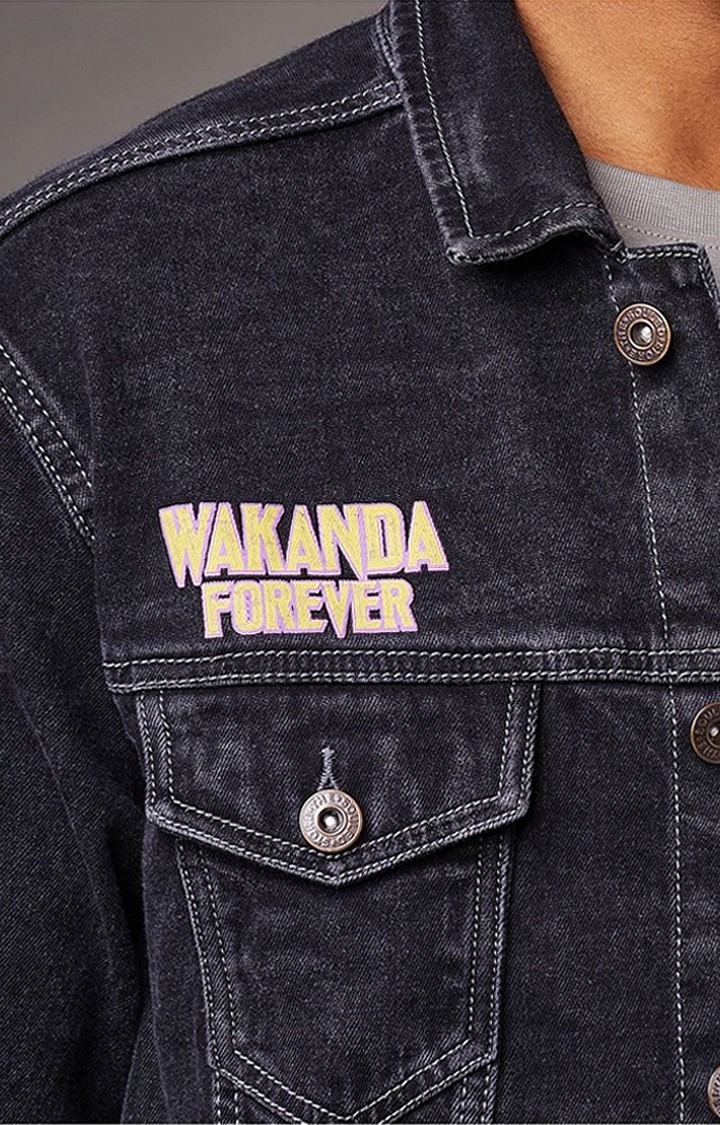 Men's Black Panther: Wakanda Forever Black Printed Denim Jacket