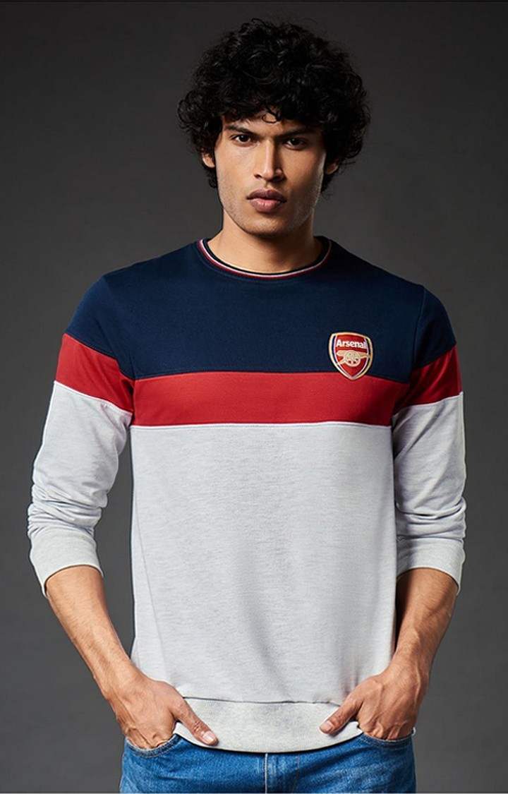 Men s Arsenal FC Logo Multicolour Striped Sweatshirts