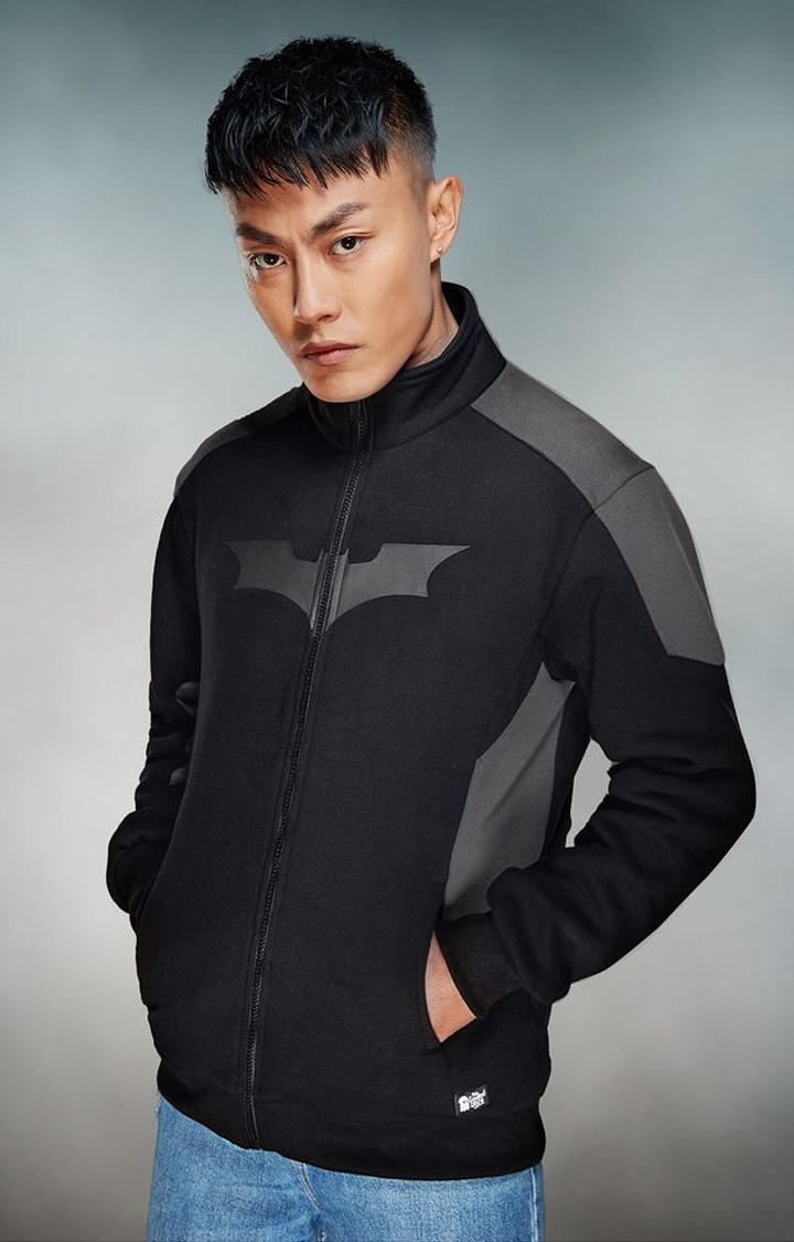 Men's Batman: Iconic Bat Black Printed Western Jacket